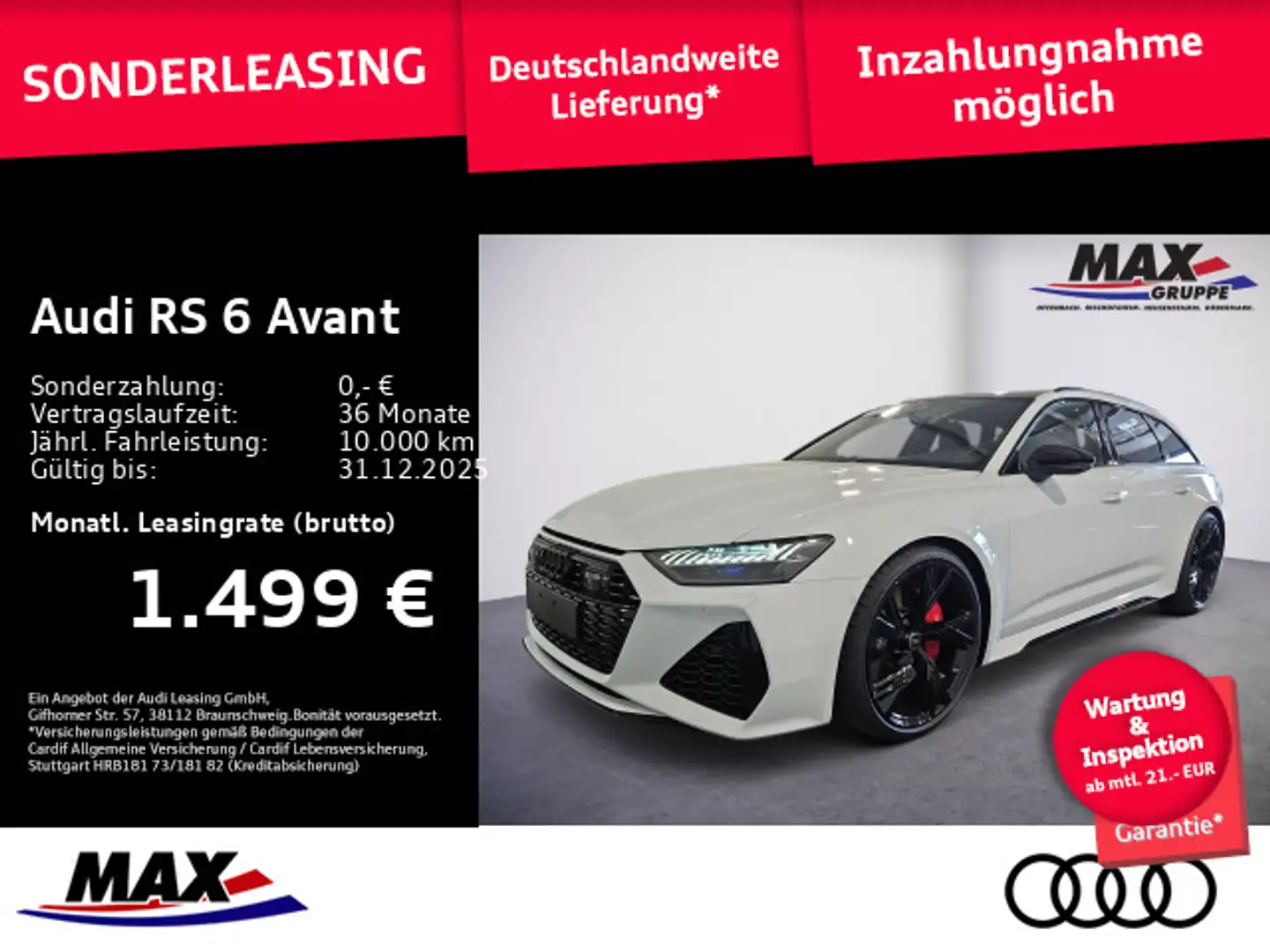 Audi RS6 MATRIX+SAGA+280KM/H+AHK+B&O+PANO+HUD+ Weiß - 1