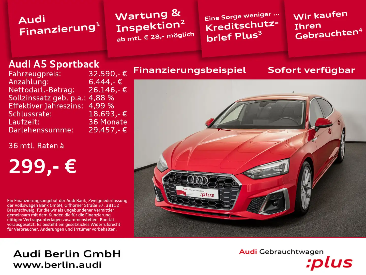 Audi A5 S line 35 TDI S tr. NAVI LED RFK Roşu - 1