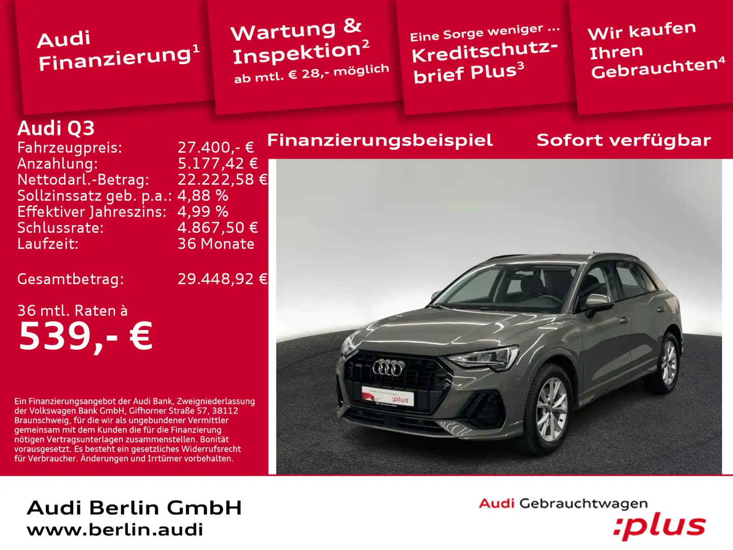 Audi Q3 S line 40 TFSI qu.S tr. VIRTUAL NAVI PDC Grau - 1