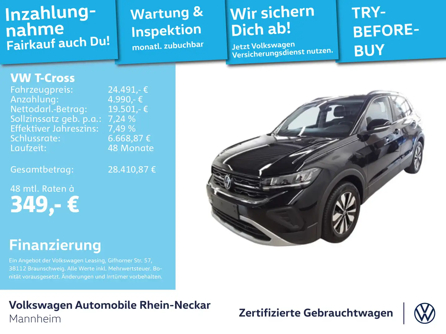 Volkswagen T-Cross 1.0 TSI GOAL DSG GAR 2030 App-Connect Ka Schwarz - 1