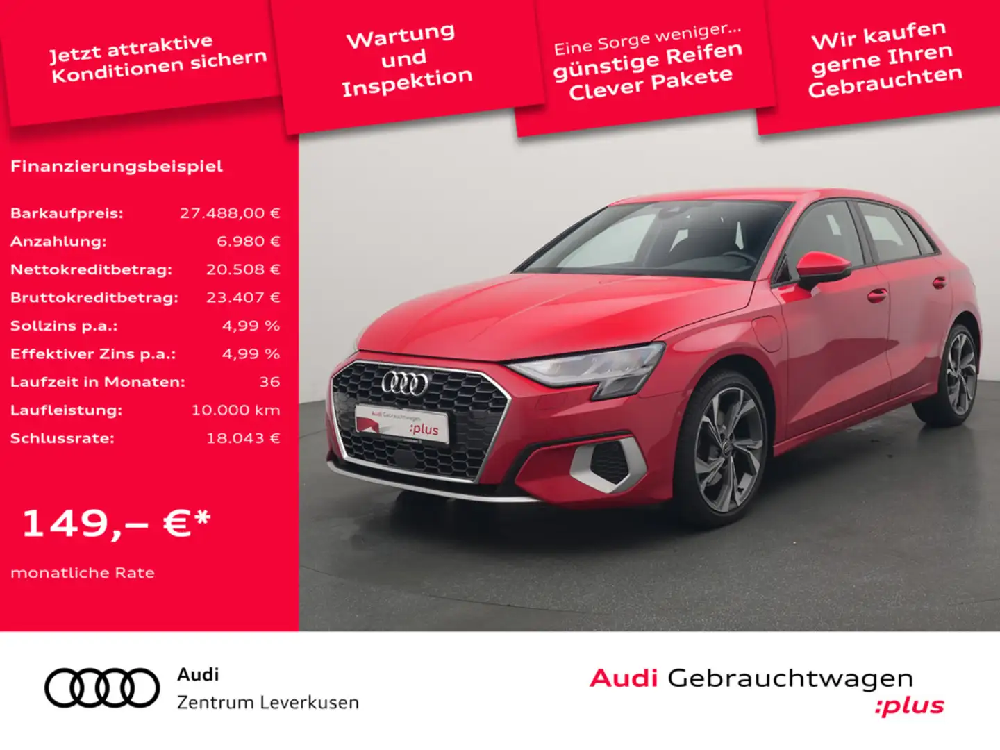 Audi A3 Sportback e advanced S-TRON AHK NAVI VIRT Rot - 1