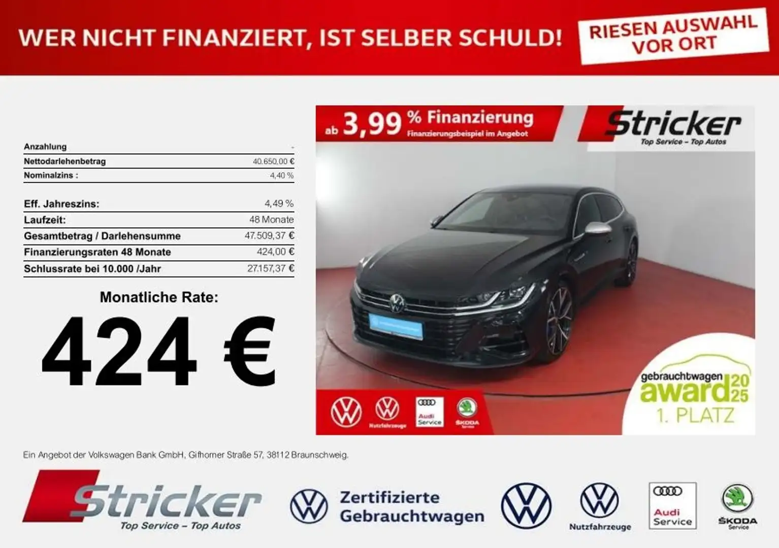 Volkswagen Arteon Shooting Brake R 2.0TSI 424,-ohne Anzahlung AHK N Schwarz - 1
