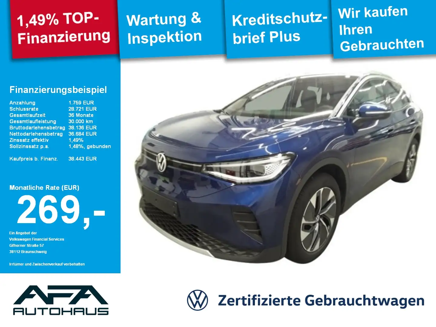 Volkswagen ID.4 Pro 79kWh Navi*LED*ACC*SHZ*Wärmepumpe Blau - 1