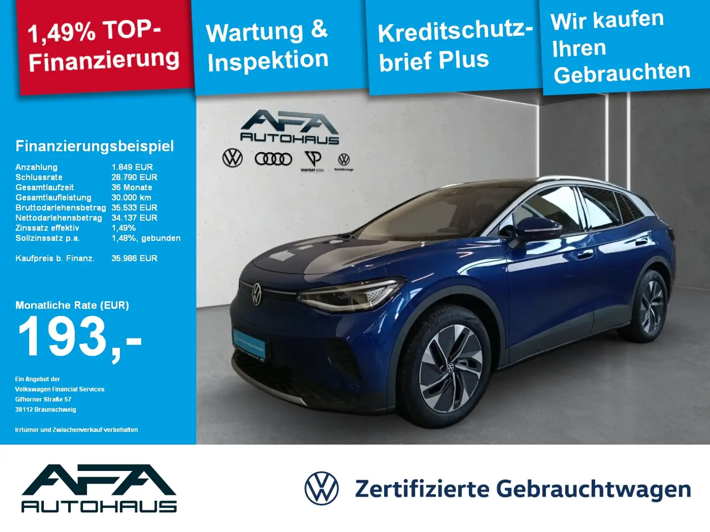 Volkswagen ID.4 .4 Pro 79kWh Navi*Matrix*ACC*SHZ*Wärmepumpe Blau - 1