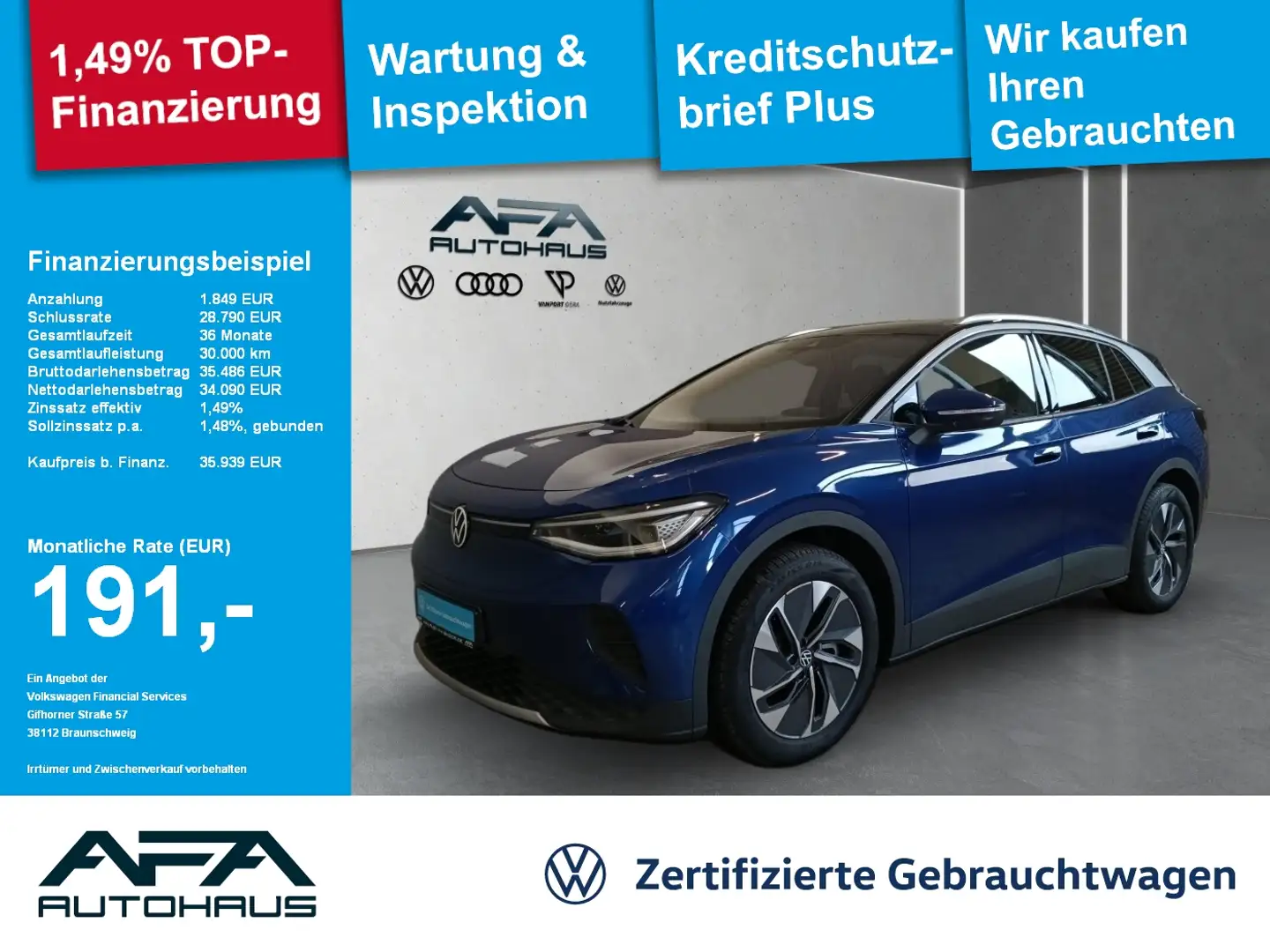 Volkswagen ID.4 .4 Pro 79kWh Navi*Matrix*ACC*SHZ*Wärmepumpe Niebieski - 1