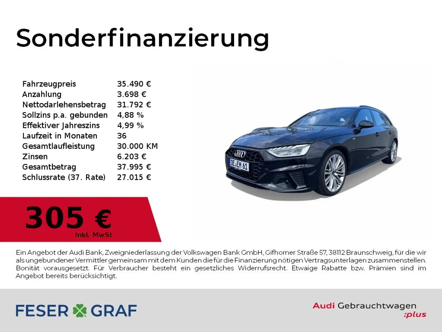 Audi A4 Avant S line LED+/Navi+/ACC/Comfortkey Schwarz - 1