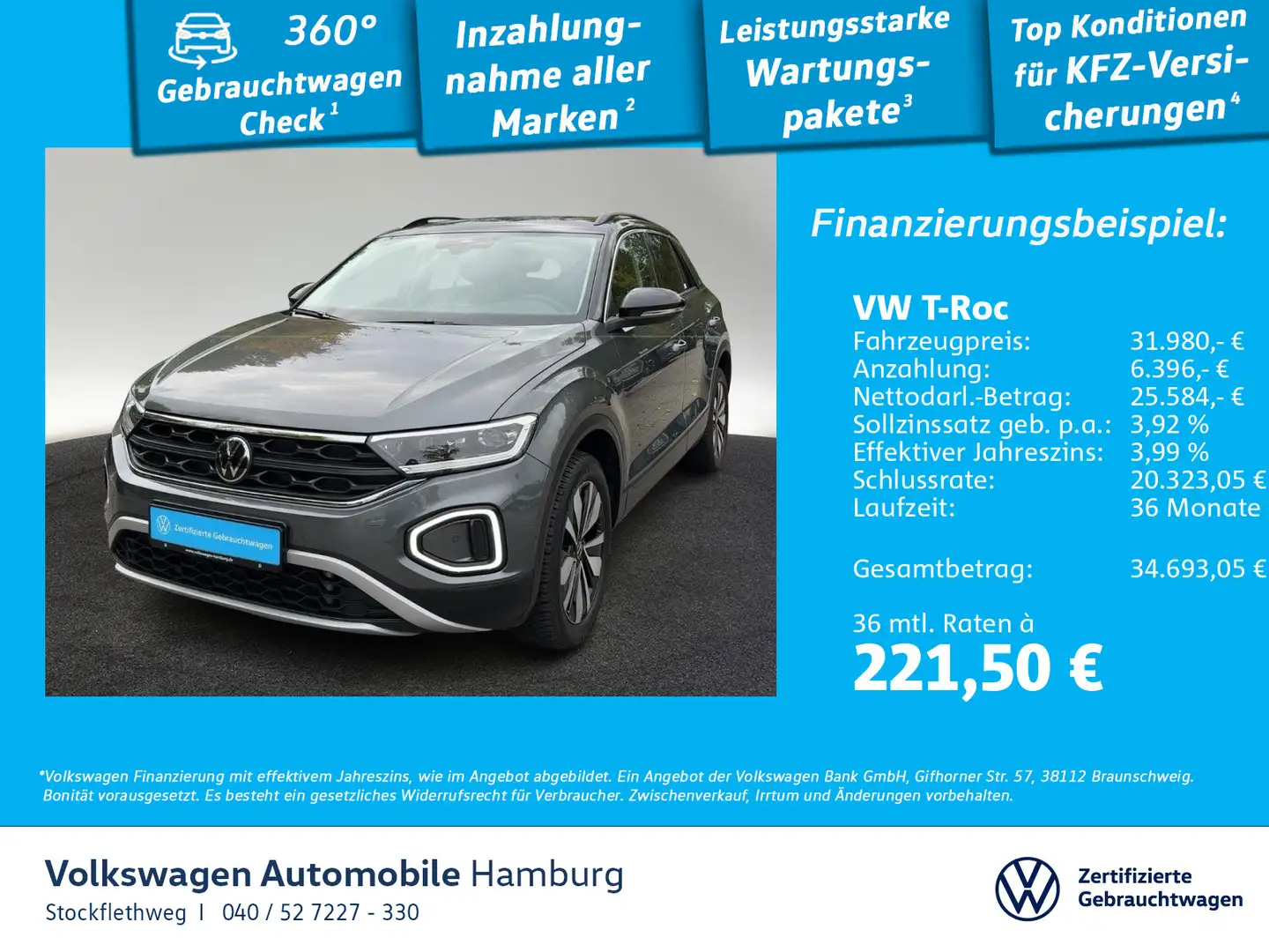 Volkswagen T-Roc 2.0 TDI Goal DSG AHK Navi ACC CarPlay LED Grau - 1