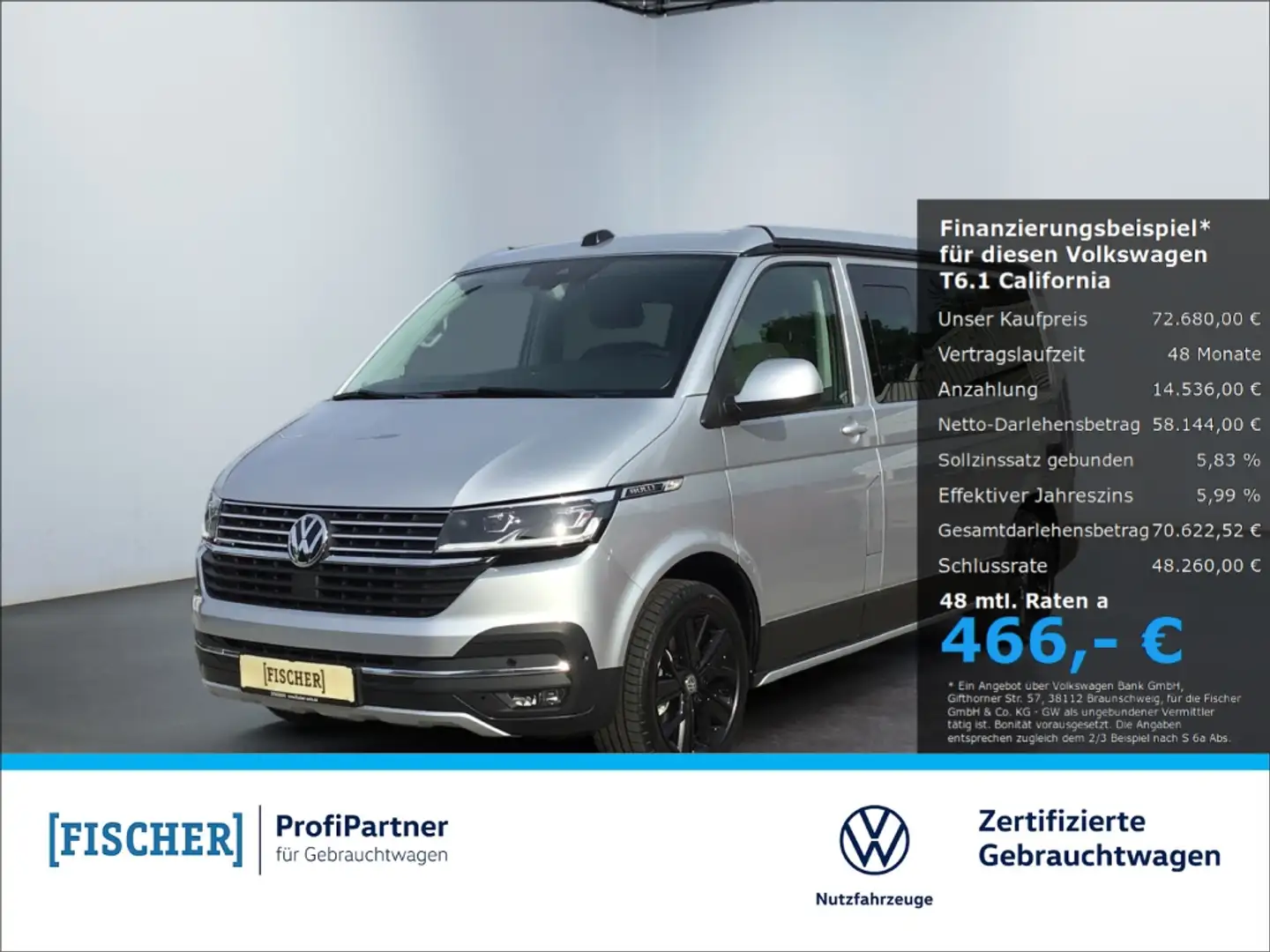 Volkswagen T6.1 California Ocean 2.0 TDI 4x4 Markise DSG StdHZG Navi Silber - 1