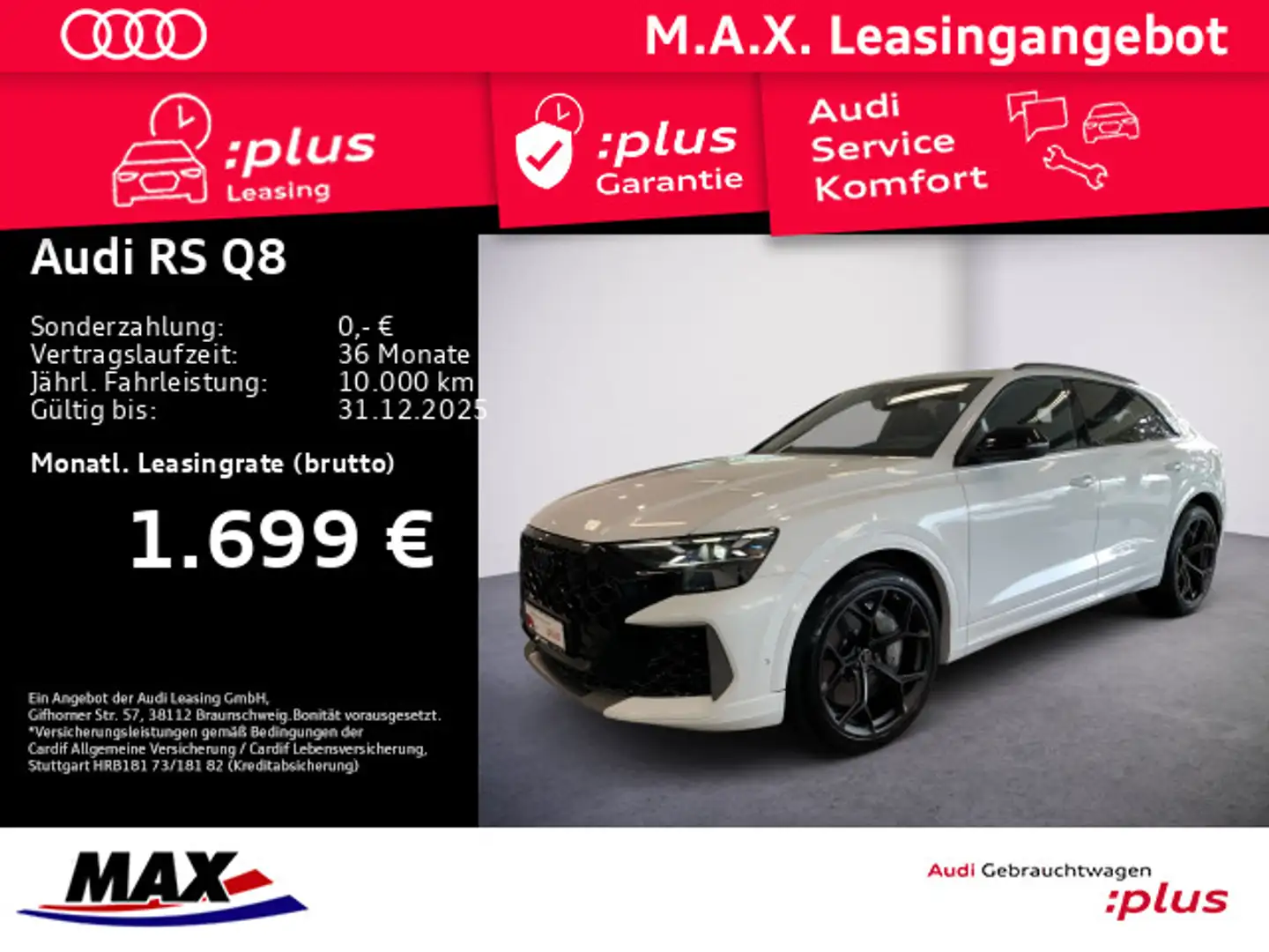 Audi RS Q8 RSQ8 PERFORMANCE QU PANO+HUD+OPTIK+LUFT+KERAMIK Weiß - 1