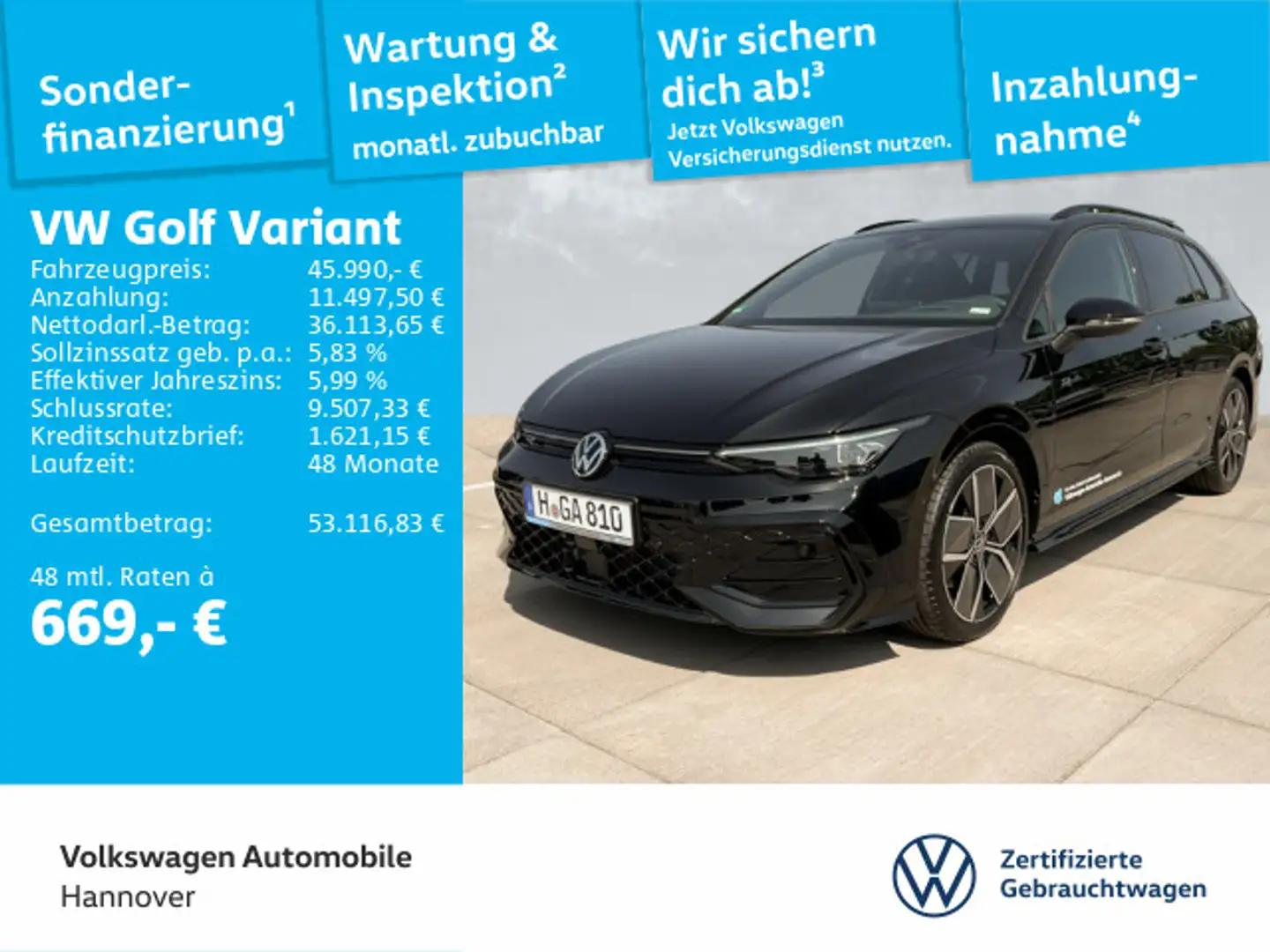 Volkswagen Golf Variant R-Line 2.0 TSI DSG 4Motion AHK Navi Schwarz - 1