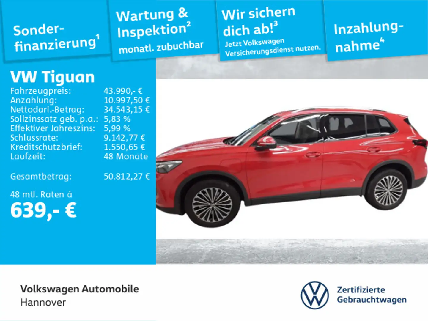 Volkswagen Tiguan 1.5 TSI DSG eHybrid Life Navi AHK LED Pan Rot - 1