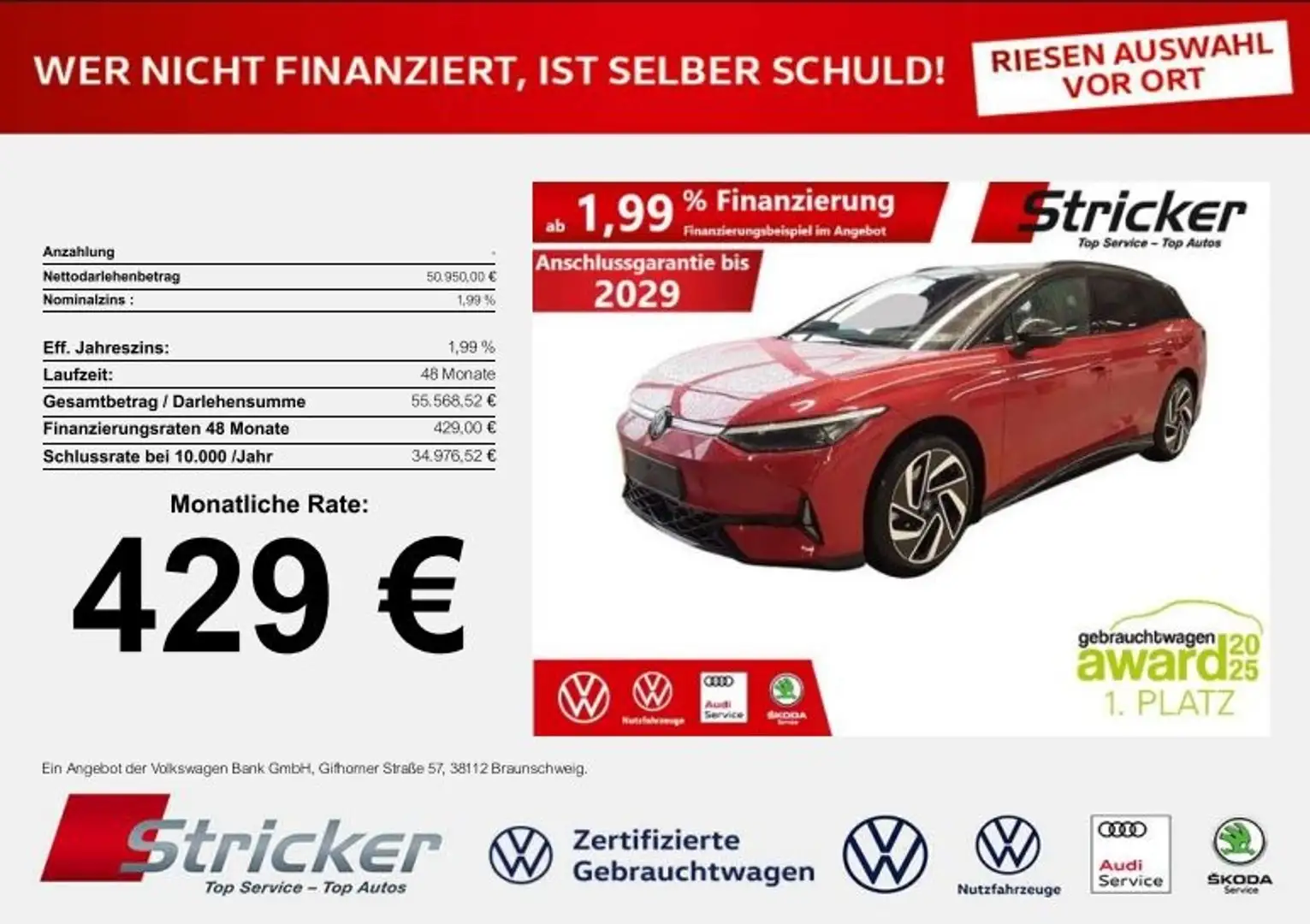 Volkswagen ID.7 Tourer GTX 250/86 4M 429,-ohne Anzahlung AHK IQ.L Rot - 2