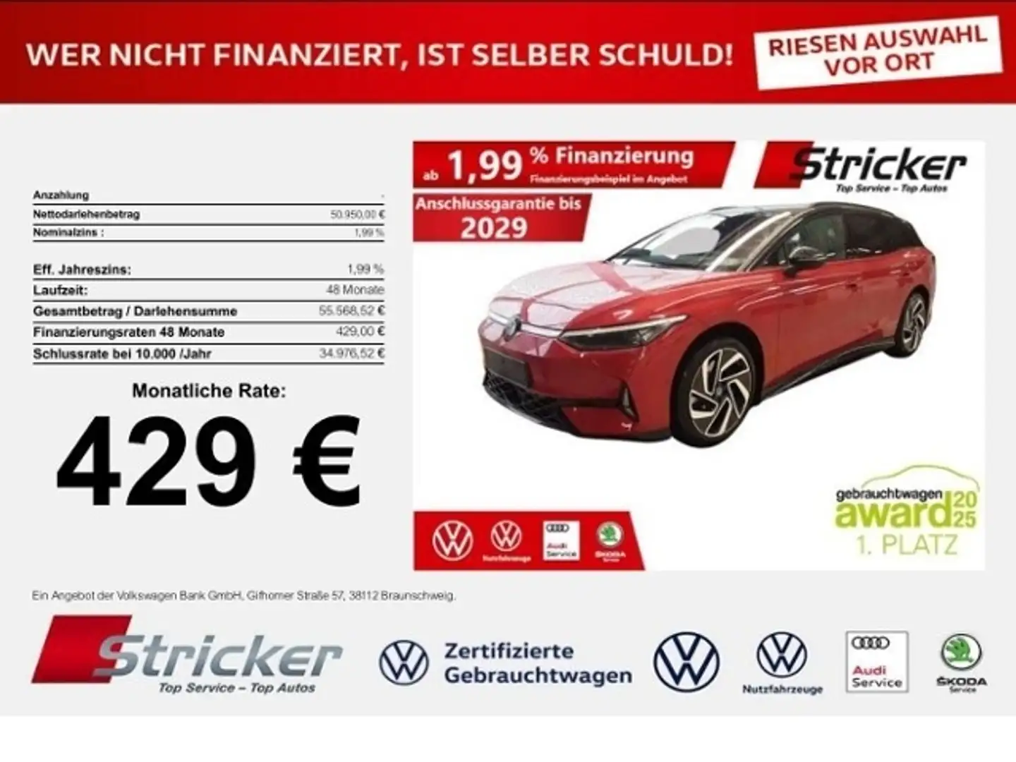 Volkswagen ID.7 Tourer GTX 250/86 4M 429,-ohne Anzahlung AHK IQ.L Rot - 1