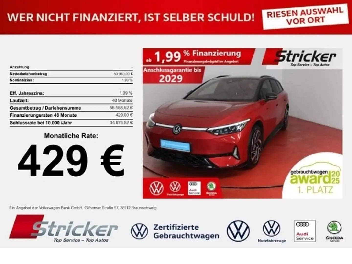 Volkswagen ID.7 Tourer GTX 250/86 4M AHK IQ.LIGHT Wärmepumpe Rot - 1