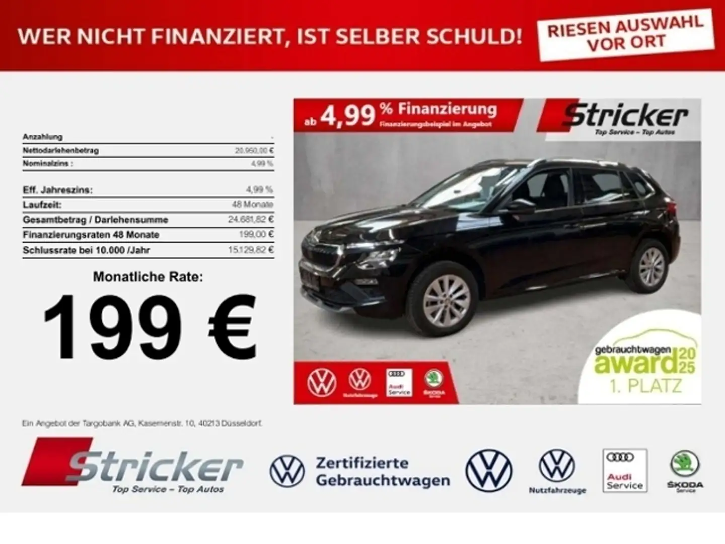 Skoda Kamiq Selection 1.0TSI DSG 199,-ohne Anzahlung Kamera S Schwarz - 1