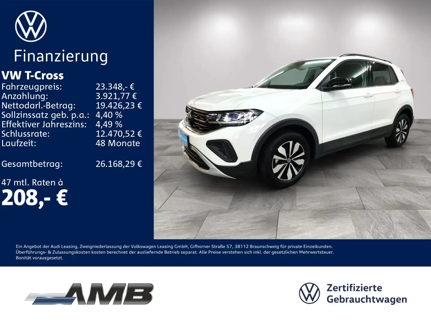 Volkswagen T-Cross Goal 1.0 TSI AHK/LED/ACC/RFKam/1.30Garan Weiß - 1