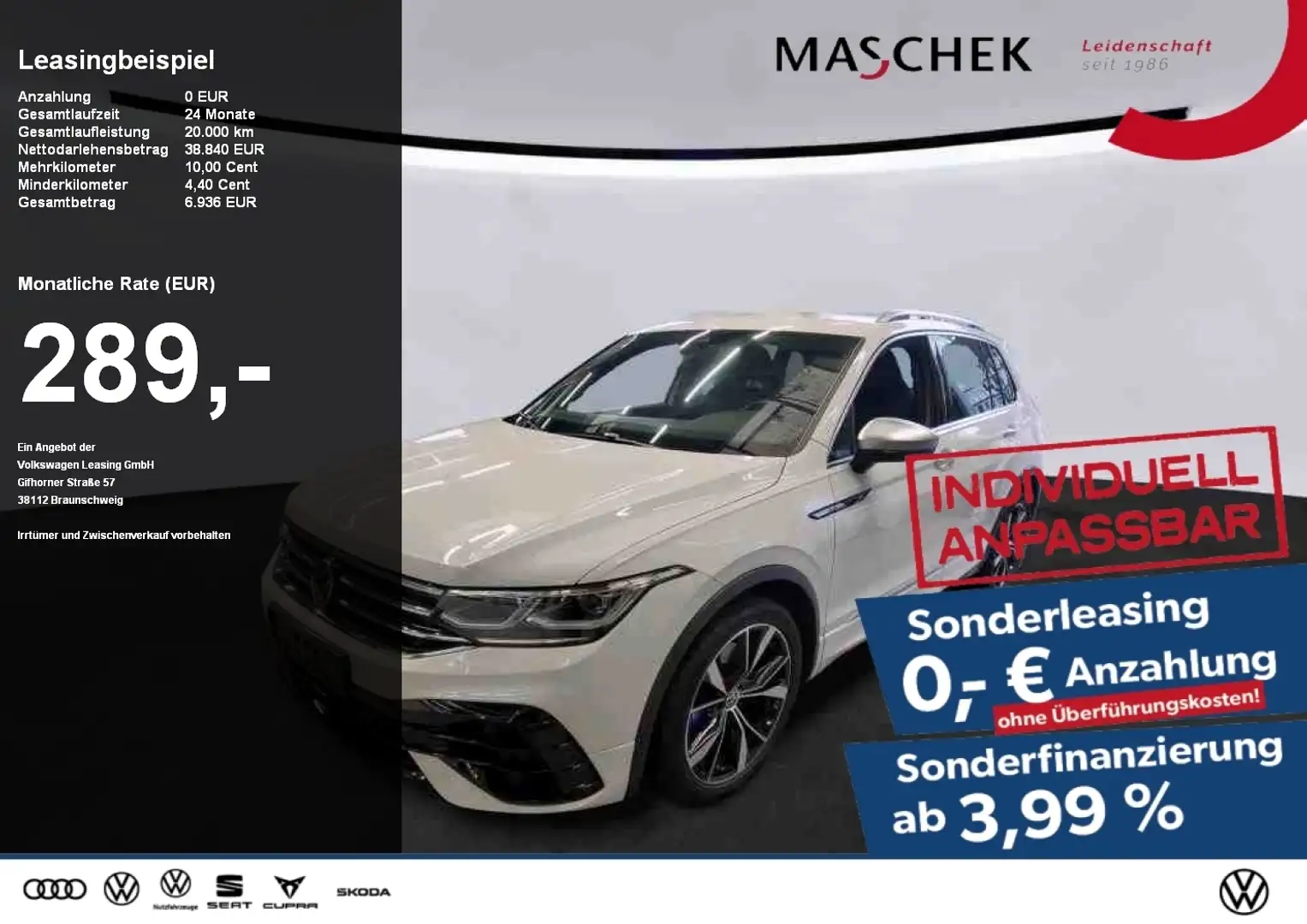 Volkswagen Tiguan R 2.0 TSI Sonderleasing Cargo DCC Matrix Lenkh Weiß - 1