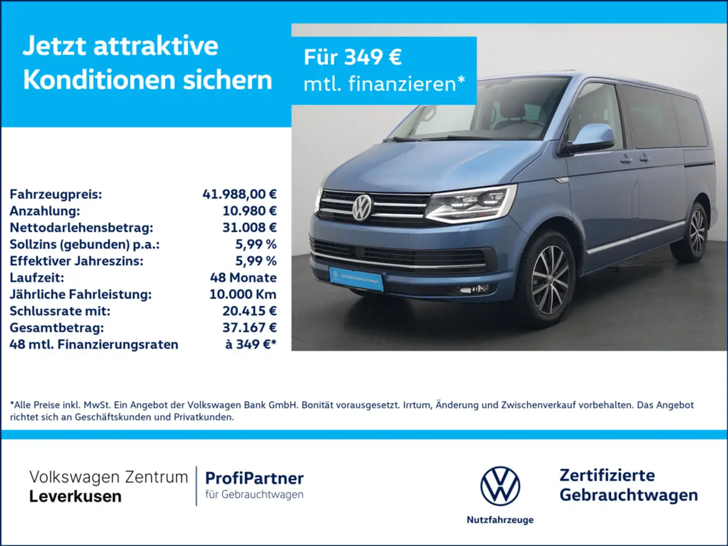 Volkswagen T6 Multivan Highline AHK ACC STANDHZ LED PANO Schwarz - 1