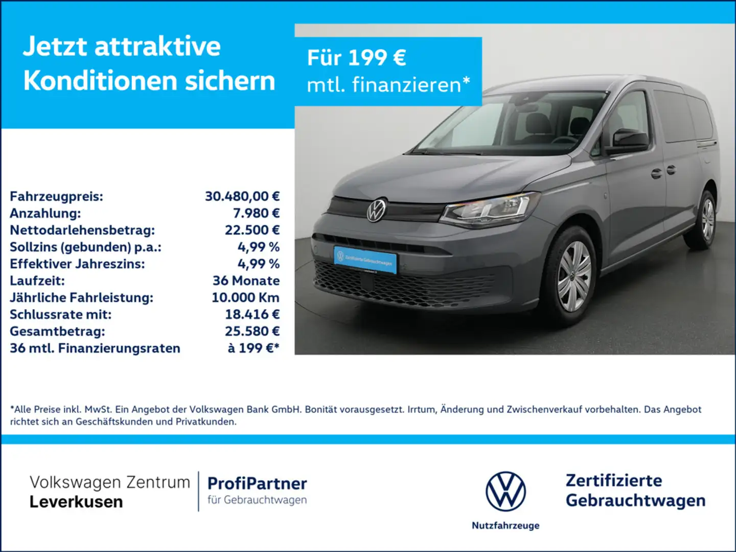 Volkswagen Caddy Maxi Lang 7-SITZER AHK KAM SHZ CARPLAY Grau - 1