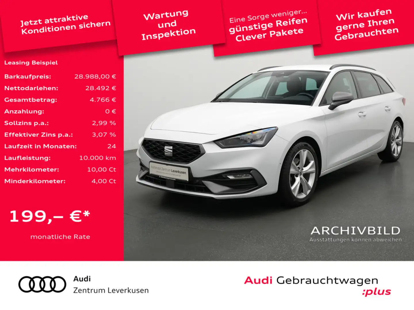 SEAT Leon ST FR DSG MATRIX LEDER NAVI VIRT ACC KAM Weiß - 1