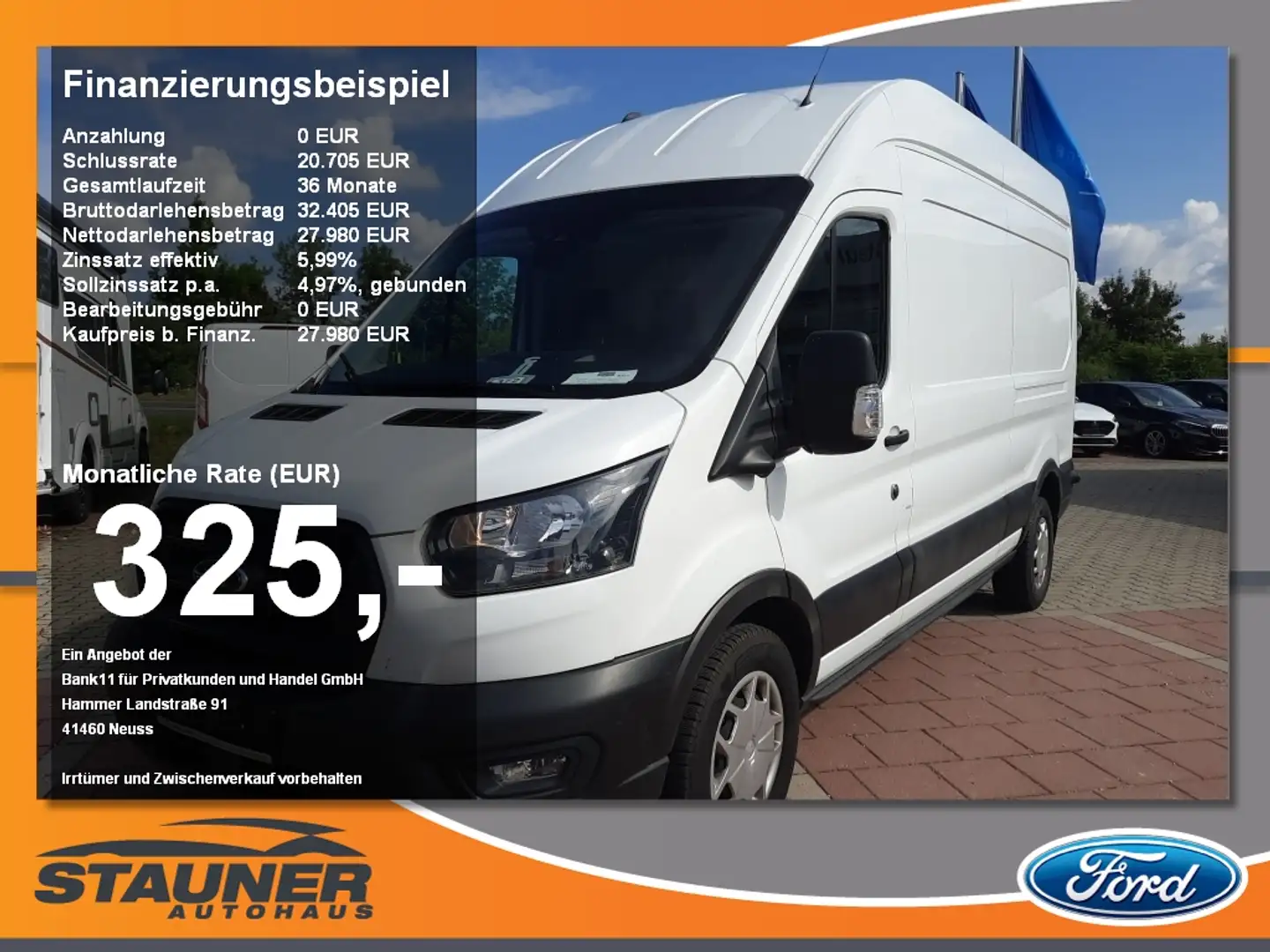 Ford Transit Kasten 350 L3H3 |NAV|SHZG|360°|ACC Weiß - 1