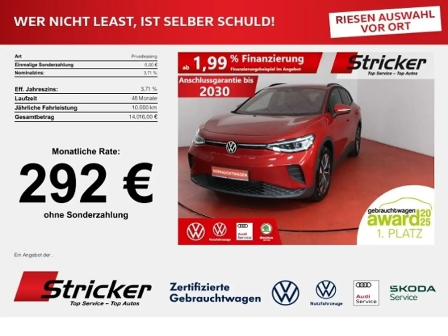 Volkswagen ID.4 Pure 125/52 292,-ohne Anzahlung IQ.Light Kamera W Rot - 1