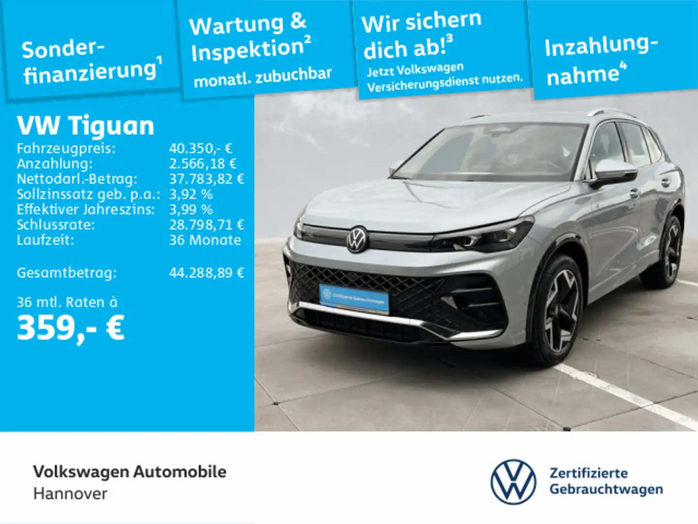 Volkswagen Tiguan 2.0 TDI DSG R-Line Navi AHK Kamera DigCoc Silber - 1