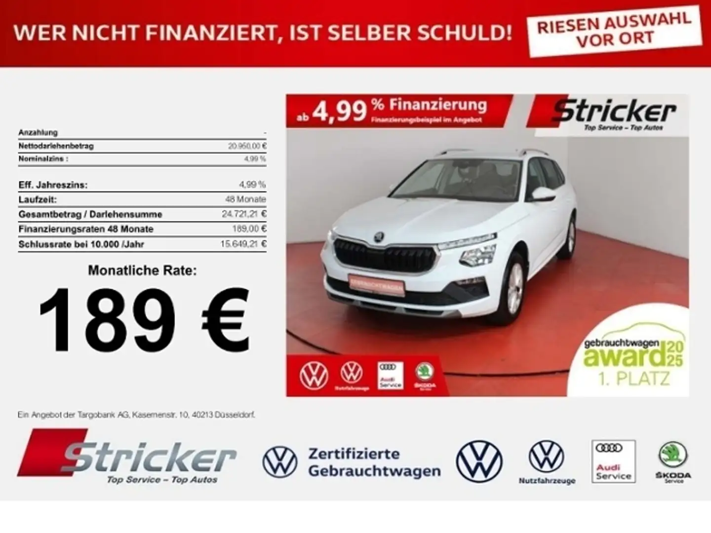 Skoda Kamiq Selection 1.0TSI DSG 189,-ohne Anzahlung Kamera S Weiß - 1