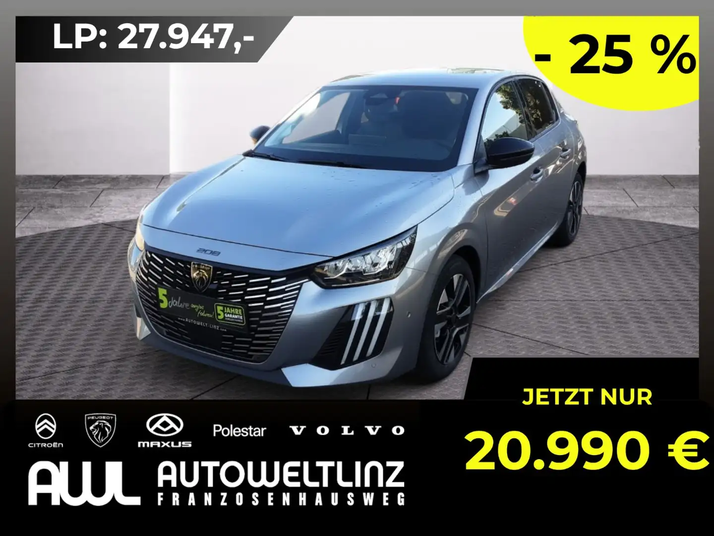 Peugeot 208 ALLURE 100PS ACC+Winterp.+360+Kam.+KlimaA Grau - 1