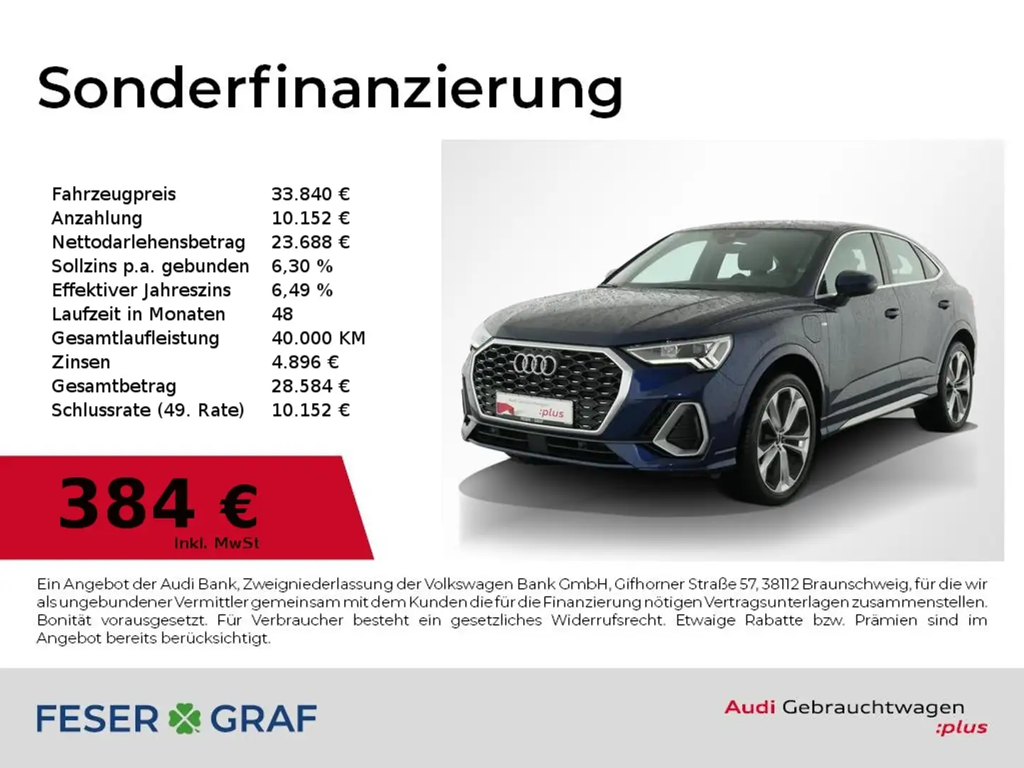Audi Q3 Sportback 45 TFSI e S Line Int Leder,LED,Navi Blau - 1