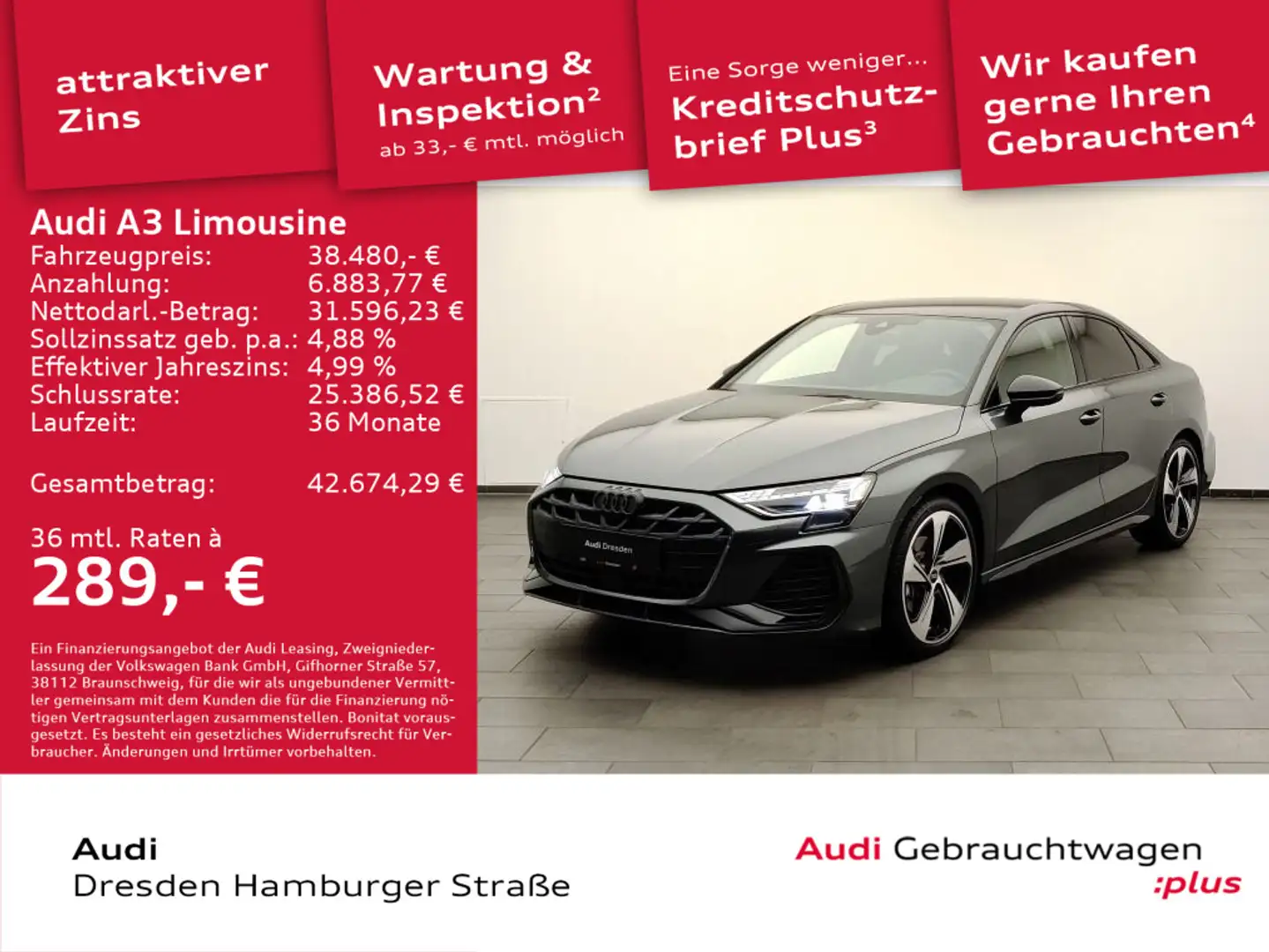 Audi A3 S line 35 TFSI S tronic MATRIX SONO Gris - 1