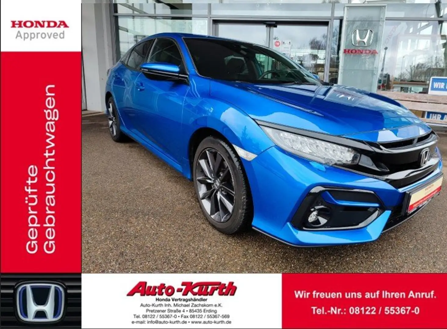 Honda Civic 1.0 i-VTEC Turbo Elegance -Navi -DAB -PDC -1.Hand Bleu - 1