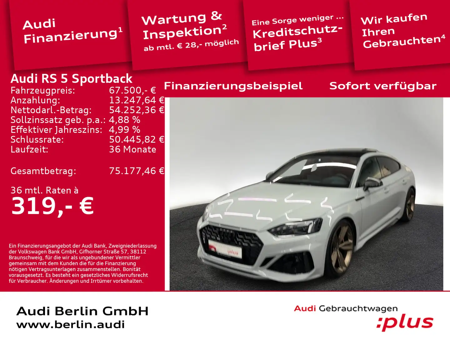 Audi RS5 RS5 Sportback qu. tiptr. MATRIX 360°K NAVI HUD Grau - 1