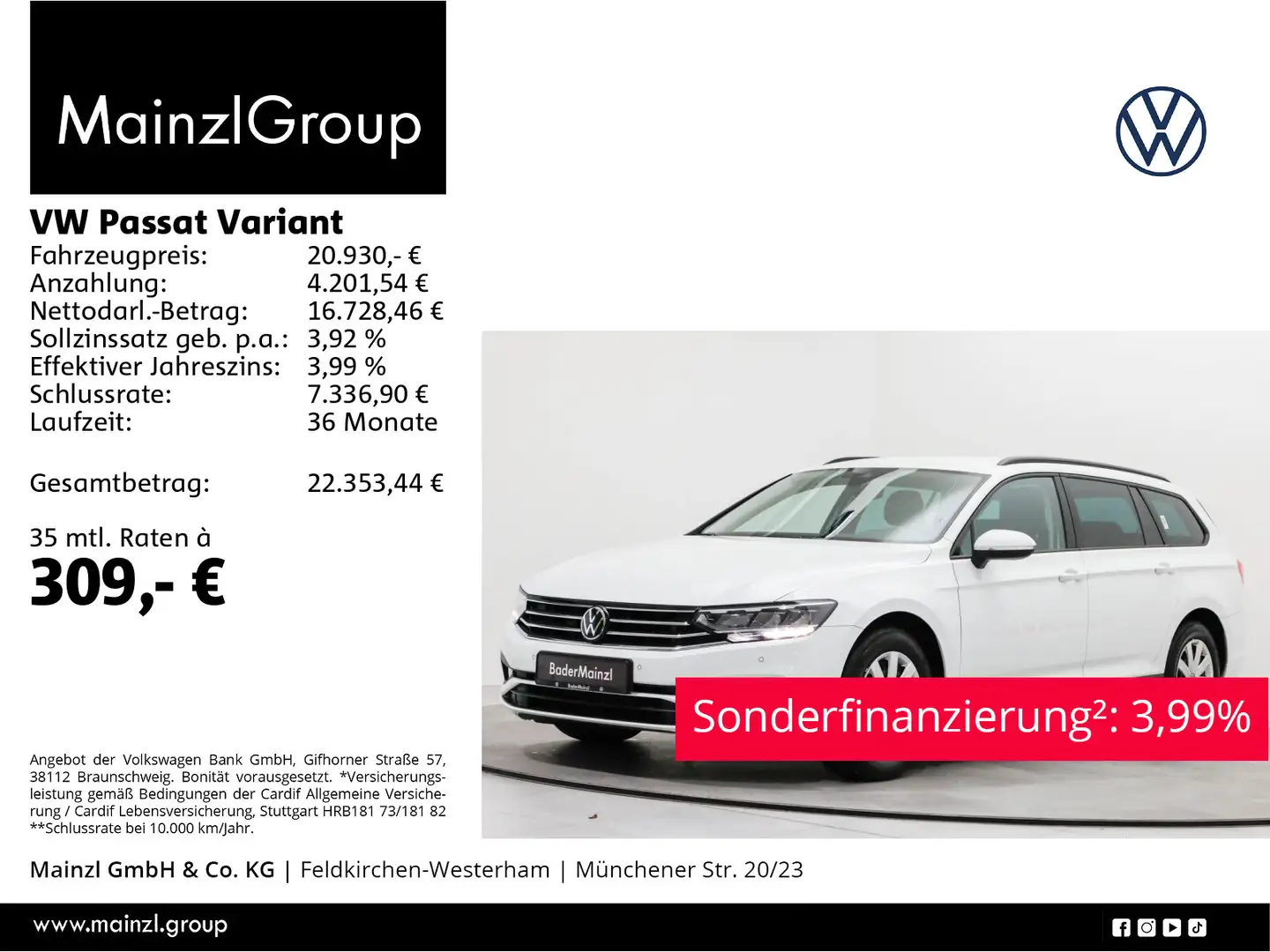 Volkswagen Passat Variant 2.0 TDI DSG AHK Navi SHZ Kamera Weiß - 1