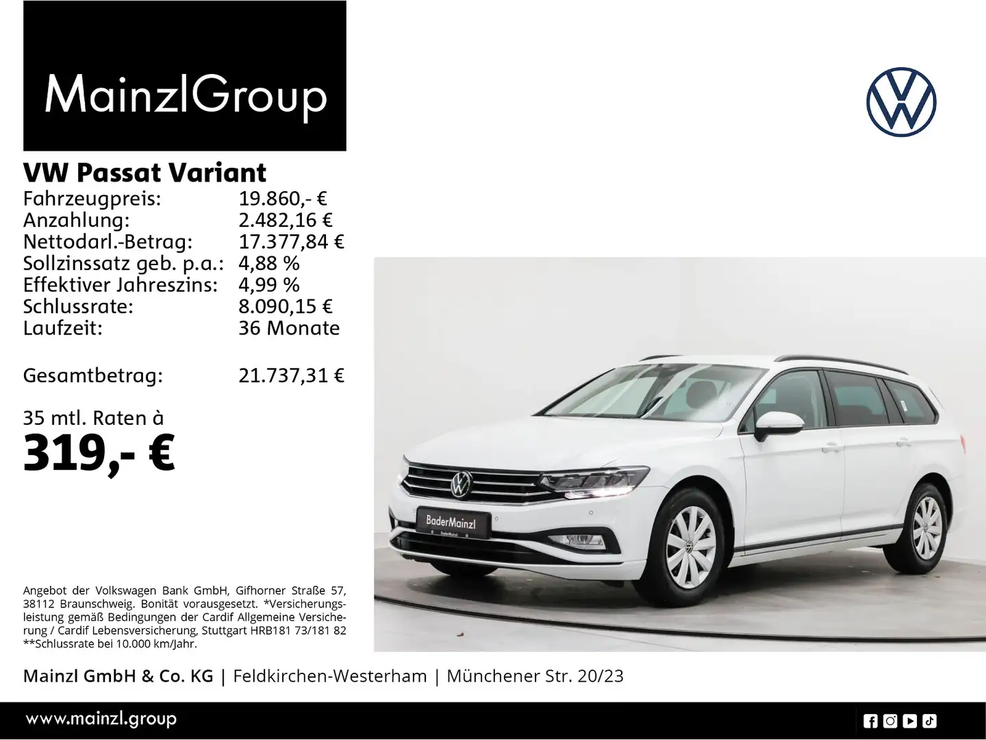 Volkswagen Passat Variant 2.0 TDI DSG AHK Navi SHZ Kamera Weiß - 1