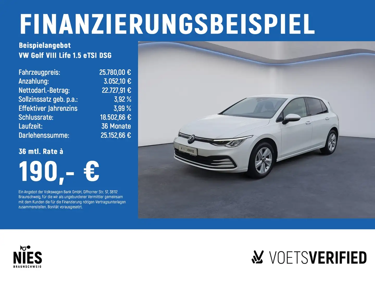 Volkswagen Golf VIII Life 1.5 eTSI DSG ACC+App-Connect+SHZ Weiß - 2