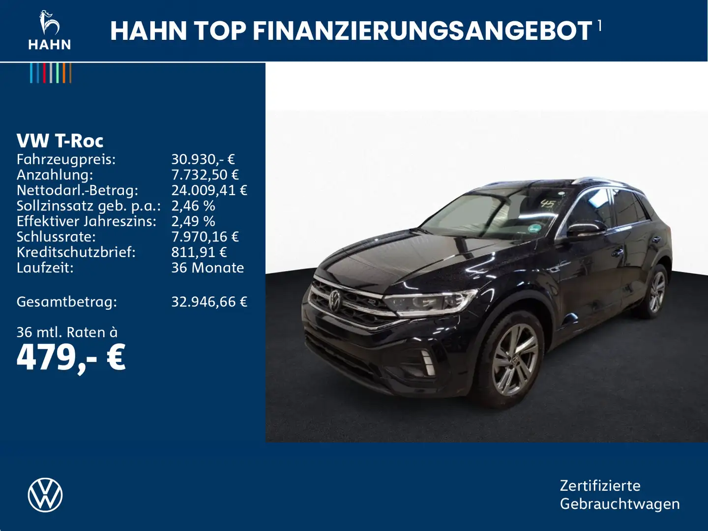 Volkswagen T-Roc 1.5TSI DSG R-Line LED AHK ACC Navi Sitzhzg Schwarz - 2