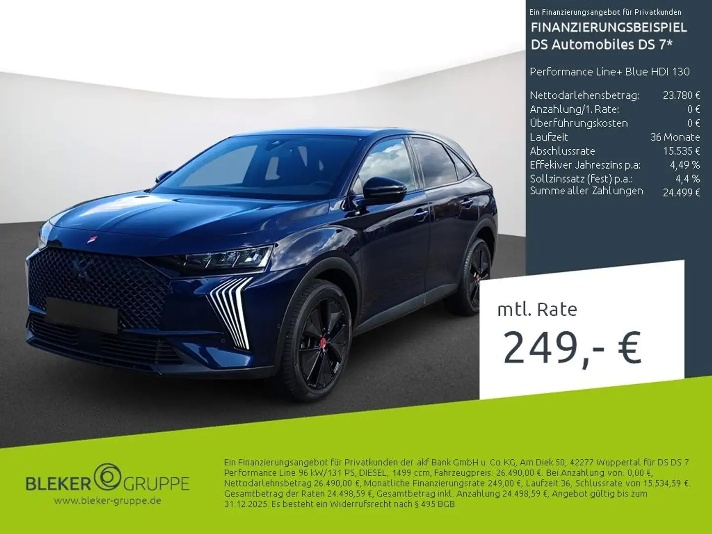 DS Automobiles DS 7 Performance Line+ Blue HDI 130 Bleu - 1