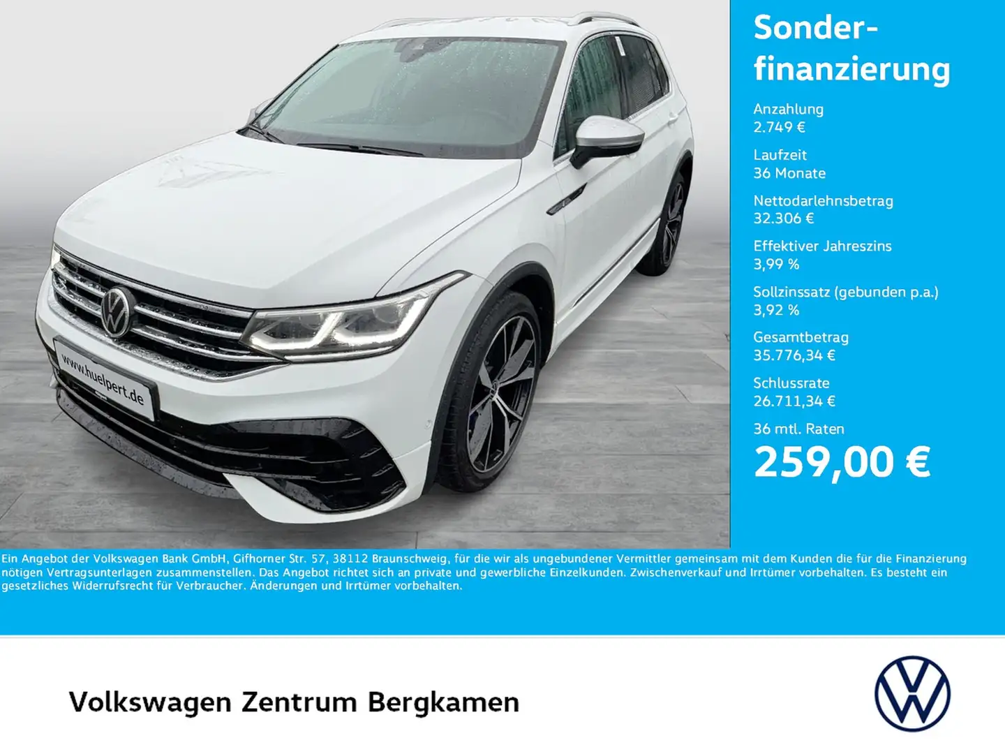 Volkswagen Tiguan 2.0 R 4X4 CAM ACC LM20 E-KLAPPE NAVI Weiß - 1
