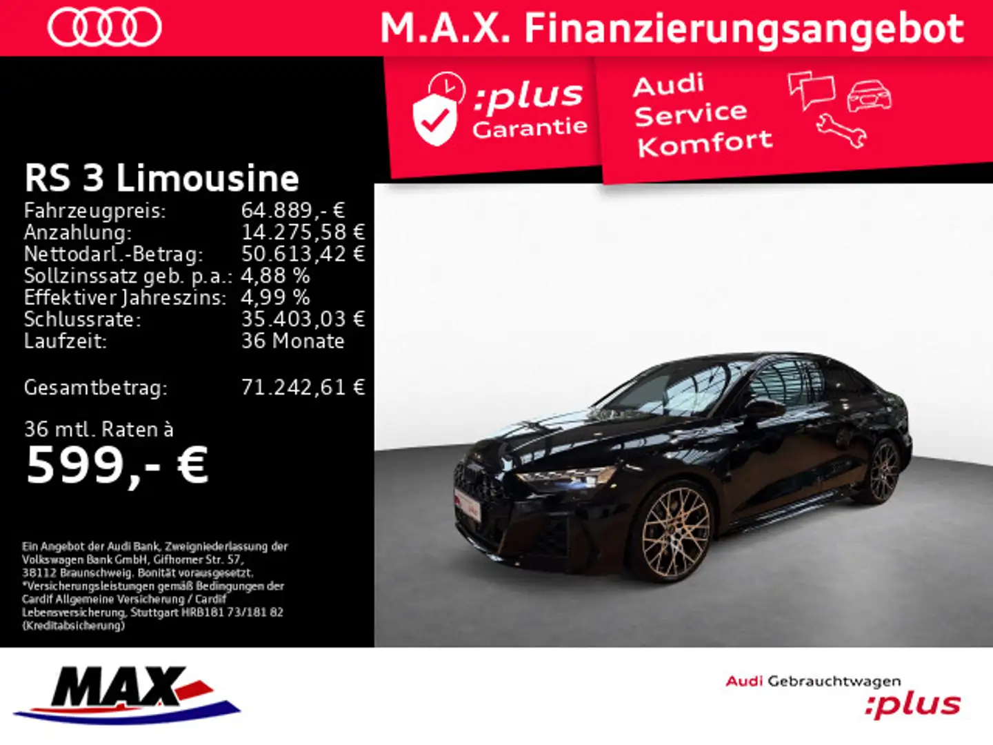 Audi RS3 TFSI quattro MATRIX LED+PANO+KAME Schwarz - 1