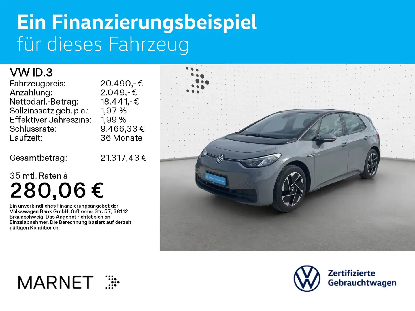Volkswagen ID.3 Pro Performance*62 kWh* Navi*Wärmep.*Kamera Grau - 2