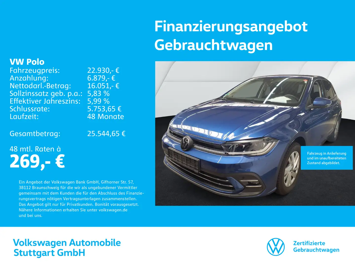 Volkswagen Polo Style 1.0 TSI DSG Navi Tempomat Blau - 1