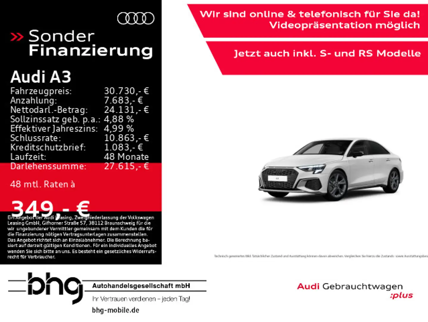 Audi A3 35 TDI Limousine S tronic S line Weiß - 1