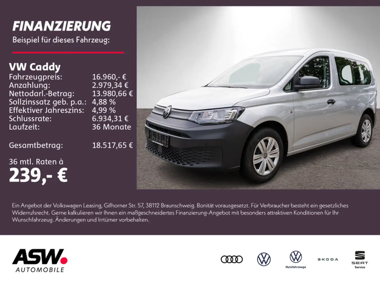 Volkswagen Caddy Cargo 1.5 TSI Klimaauto PDC v/h DAB+ Argent - 1