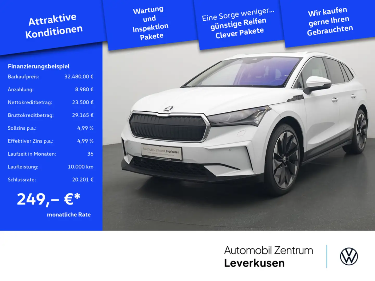 Skoda Enyaq iV 80 ecoSuite PANO LEDER HUD AHK NAVI Weiß - 1
