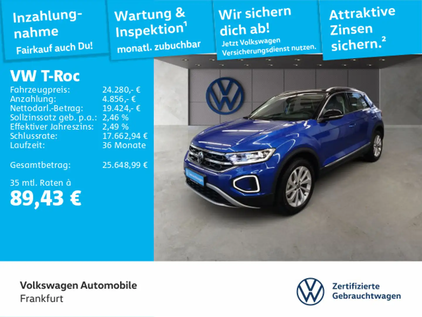 Volkswagen T-Roc 1.0 TSI Style Navi LEDPlus DAB+ FrontAssis Blau - 1