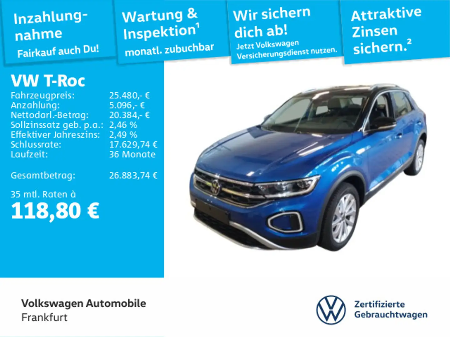 Volkswagen T-Roc 1.0 TSI Style Navi LEDPlus DAB+ FrontAssis Blau - 1