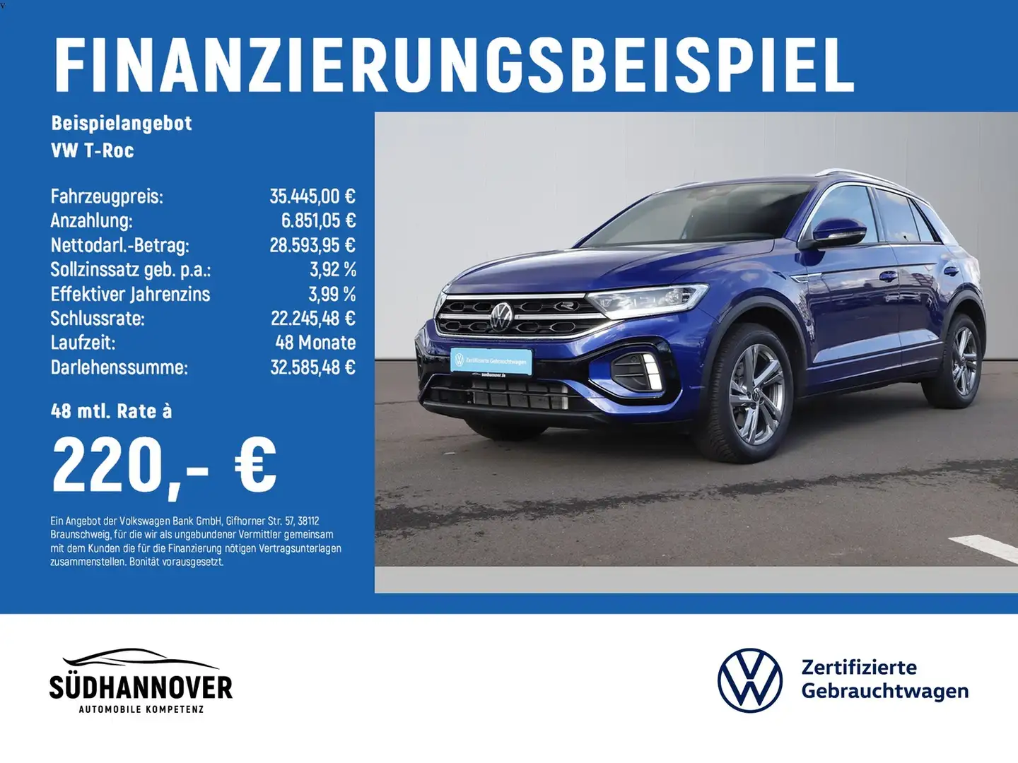 Volkswagen T-Roc R-Line 2.0 TDI DSG AHK+NAVI+LED+SHZ+PDC Blau - 2