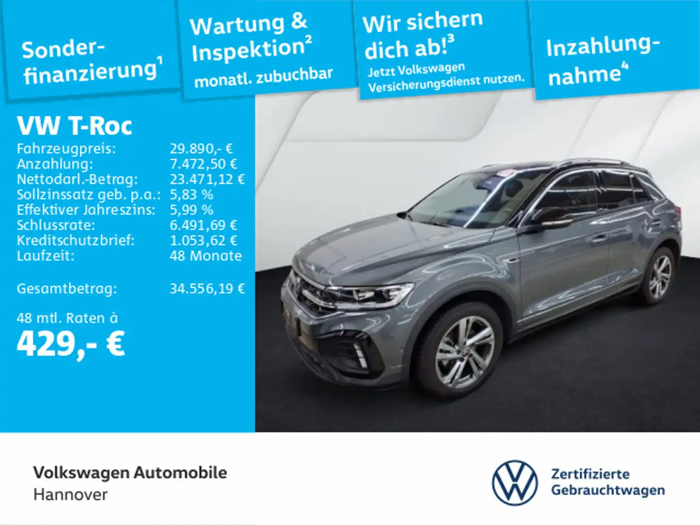 Volkswagen T-Roc 1.5 TSI DSG R-Line Navi AHK LED Kamera Dig Grau - 1