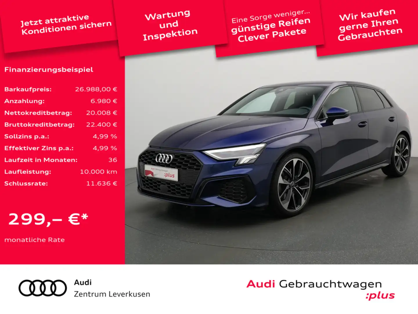Audi A3 Sportback S line ACC KLIMA CARPLAY LED PDC Blau - 1